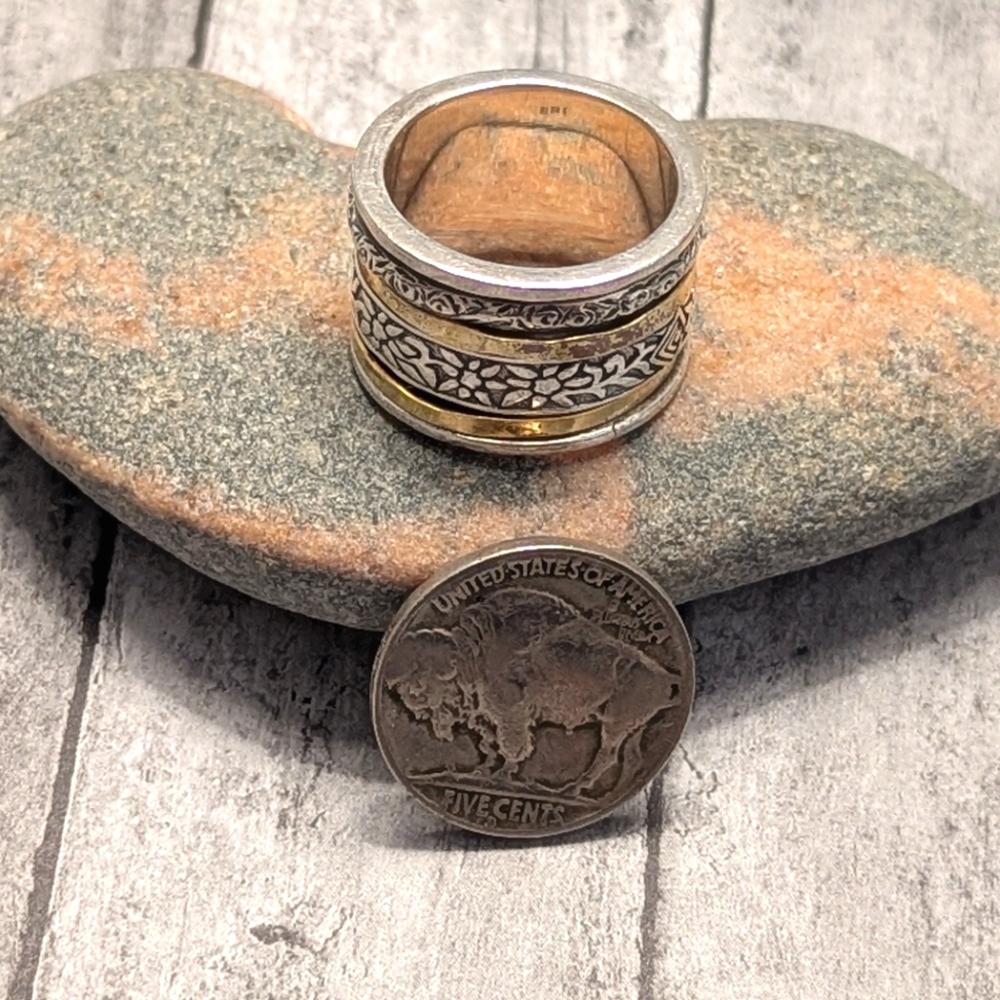 ***SOLD***Silpada Floral Twirl Sterling Silver and Brass Spinner Ring - Picture 7 of 10